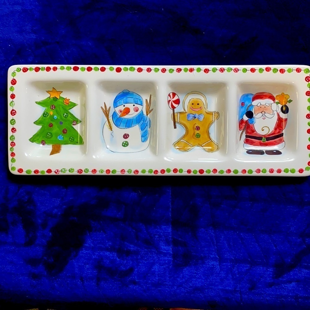 NWT Tabletops Holiday Cheer Hand Painted, Hand Crafted Appetizer - Relish Dish